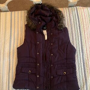 New York & Company Women's Purple Vest with Fur Trim